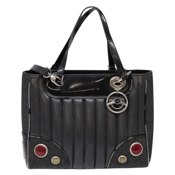 DIOR Montaigne Hand Bag Canvas Leather Black Silver - Picture 2 of 13